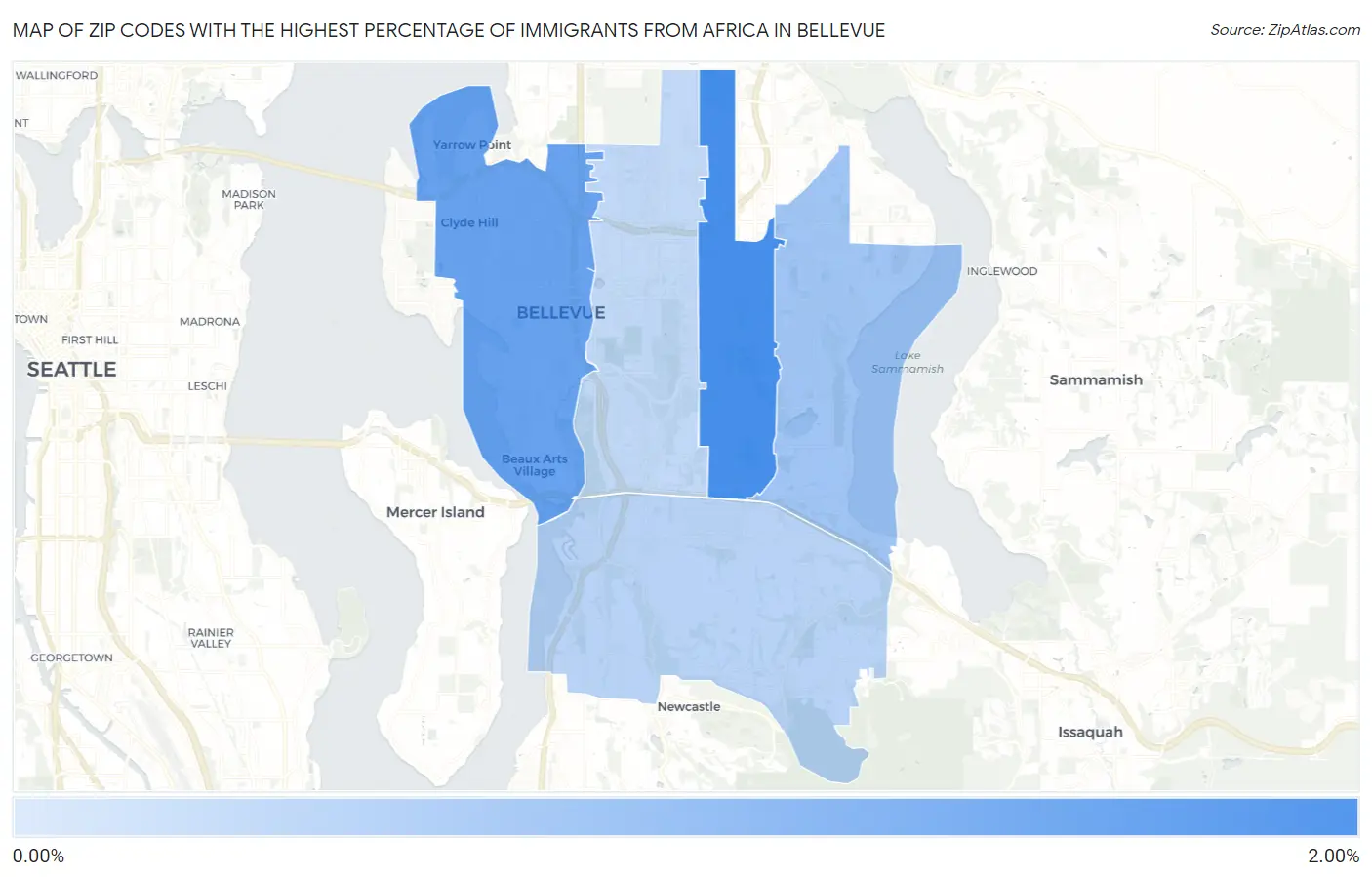 Zip Codes with the Highest Percentage of Immigrants from Africa in Bellevue Map