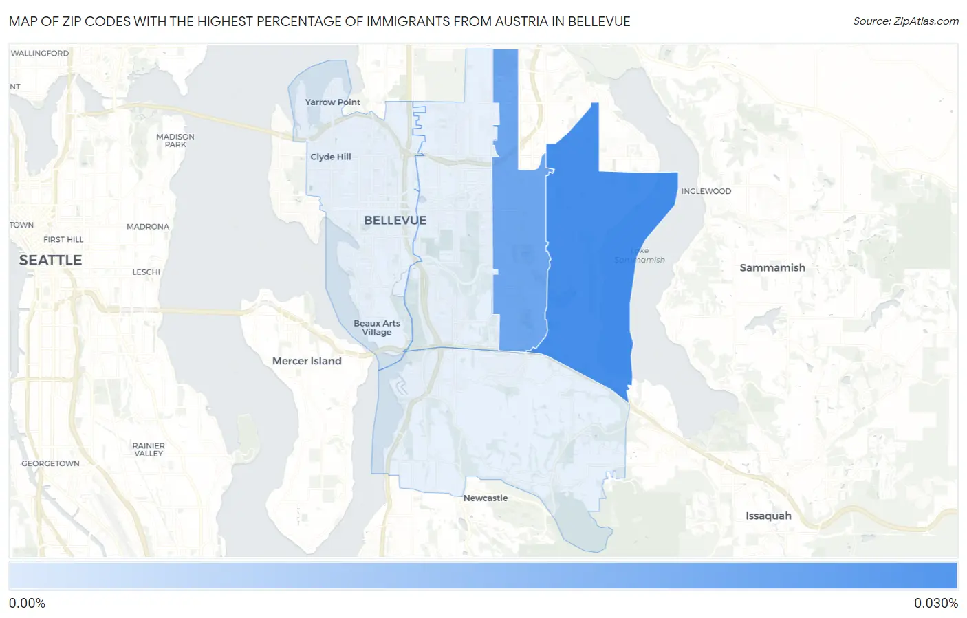 Zip Codes with the Highest Percentage of Immigrants from Austria in Bellevue Map