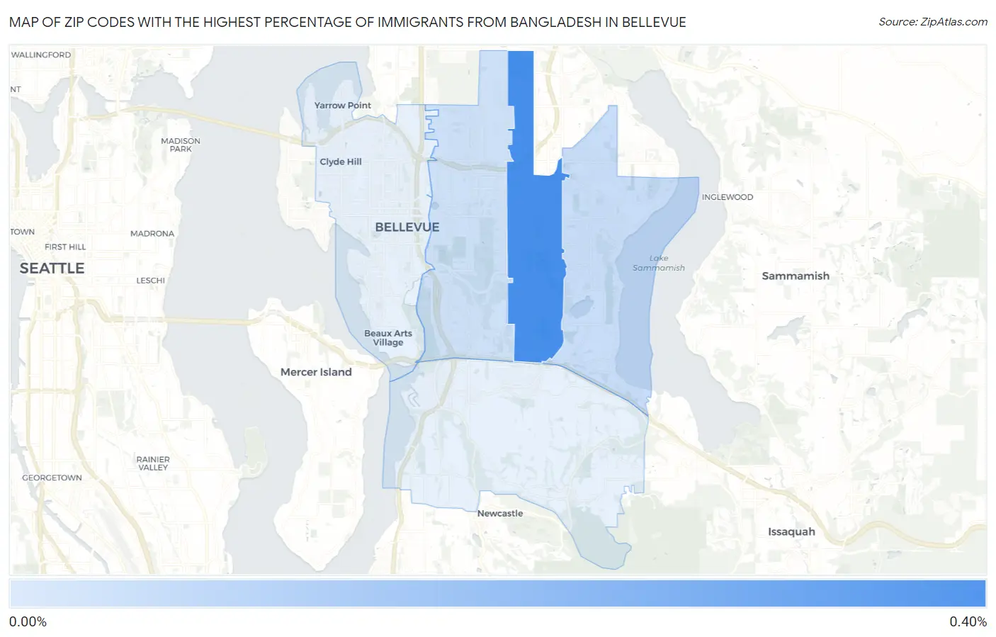 Zip Codes with the Highest Percentage of Immigrants from Bangladesh in Bellevue Map