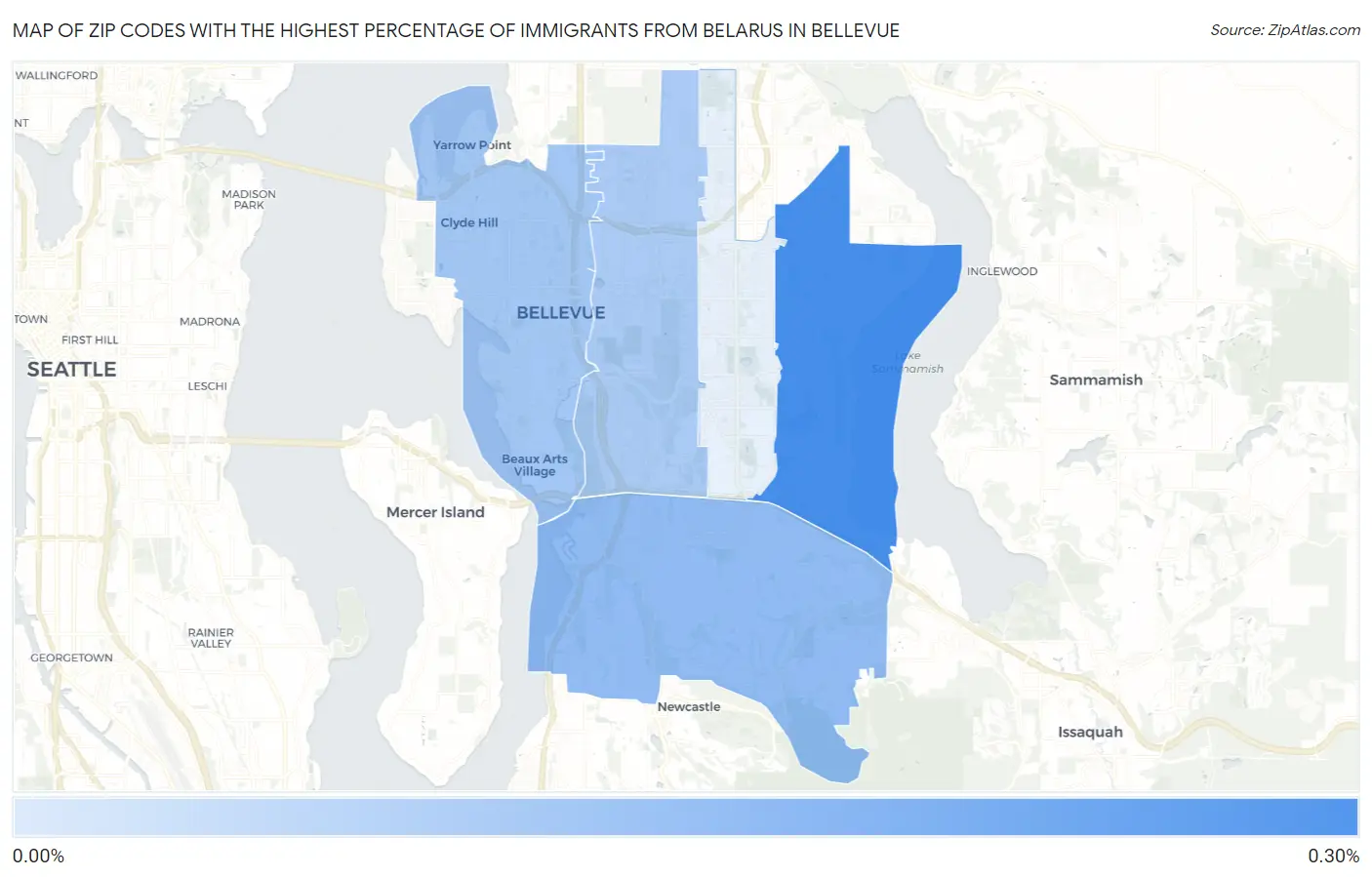 Zip Codes with the Highest Percentage of Immigrants from Belarus in Bellevue Map