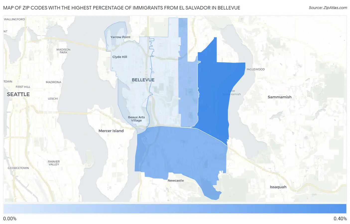 Zip Codes with the Highest Percentage of Immigrants from El Salvador in Bellevue Map