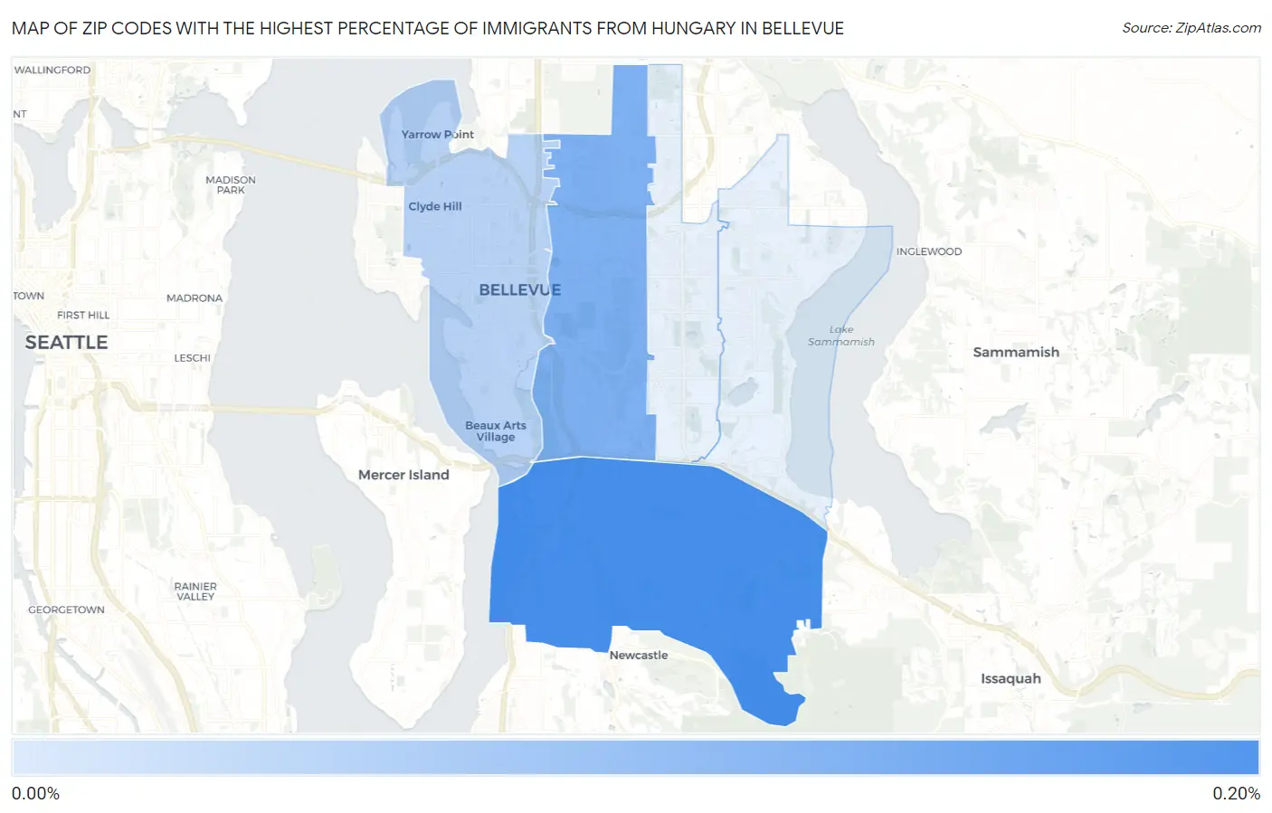 Zip Codes with the Highest Percentage of Immigrants from Hungary in Bellevue Map