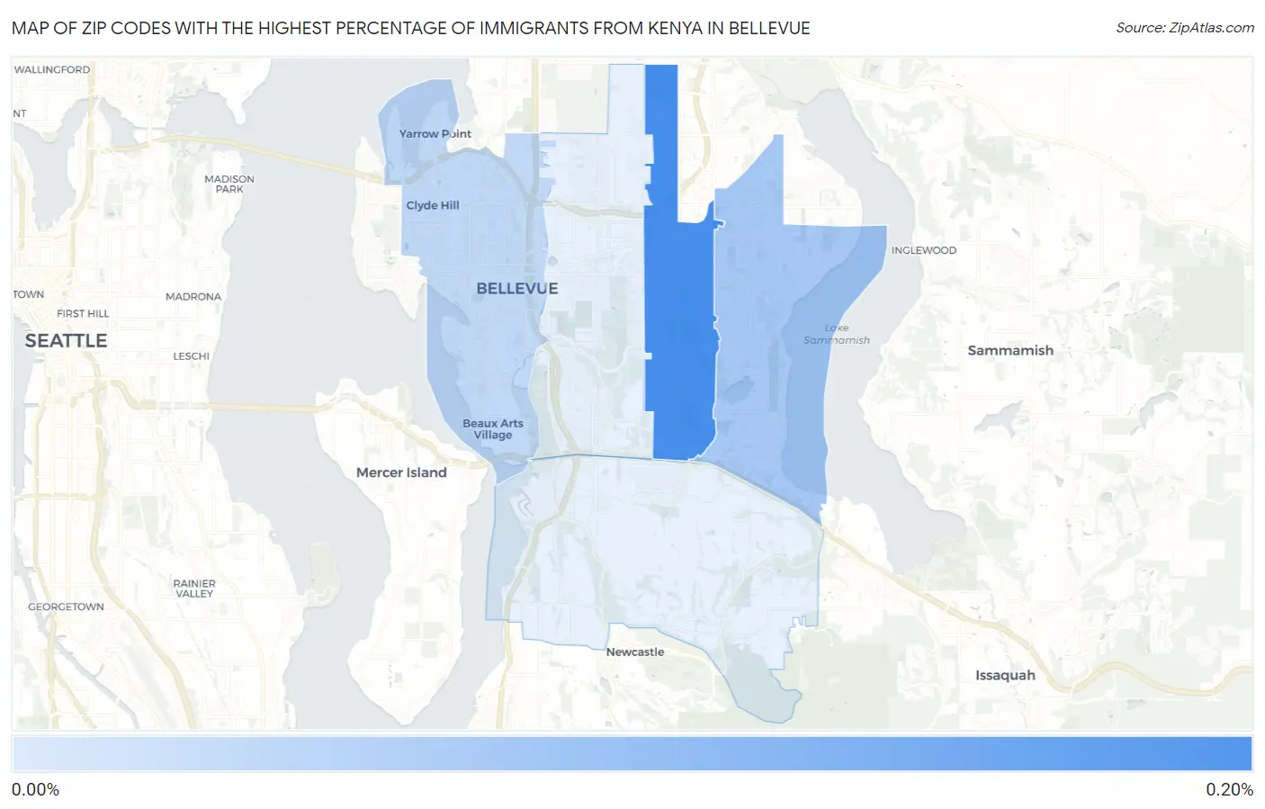 Zip Codes with the Highest Percentage of Immigrants from Kenya in Bellevue Map
