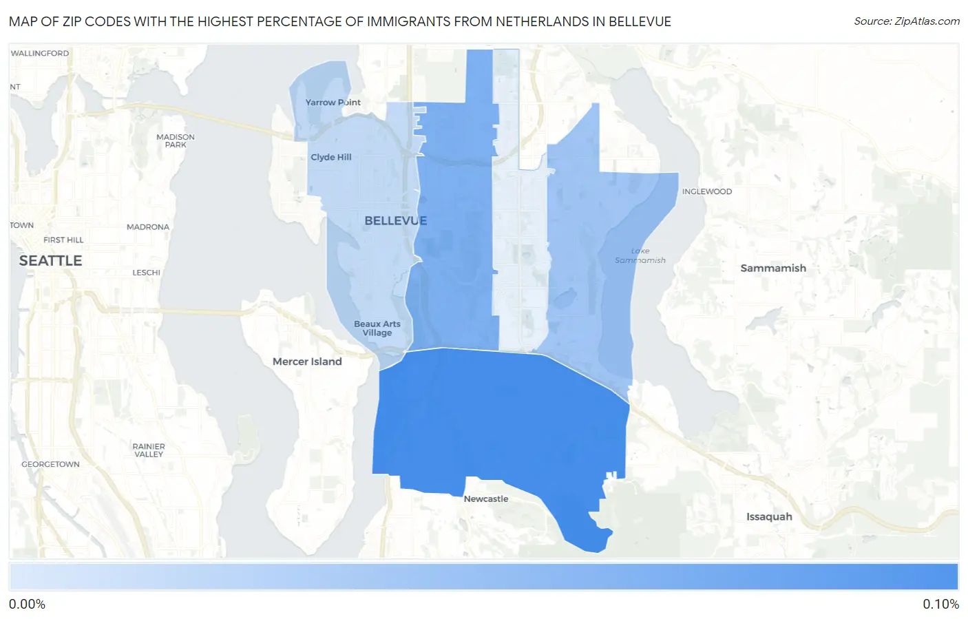 Zip Codes with the Highest Percentage of Immigrants from Netherlands in Bellevue Map