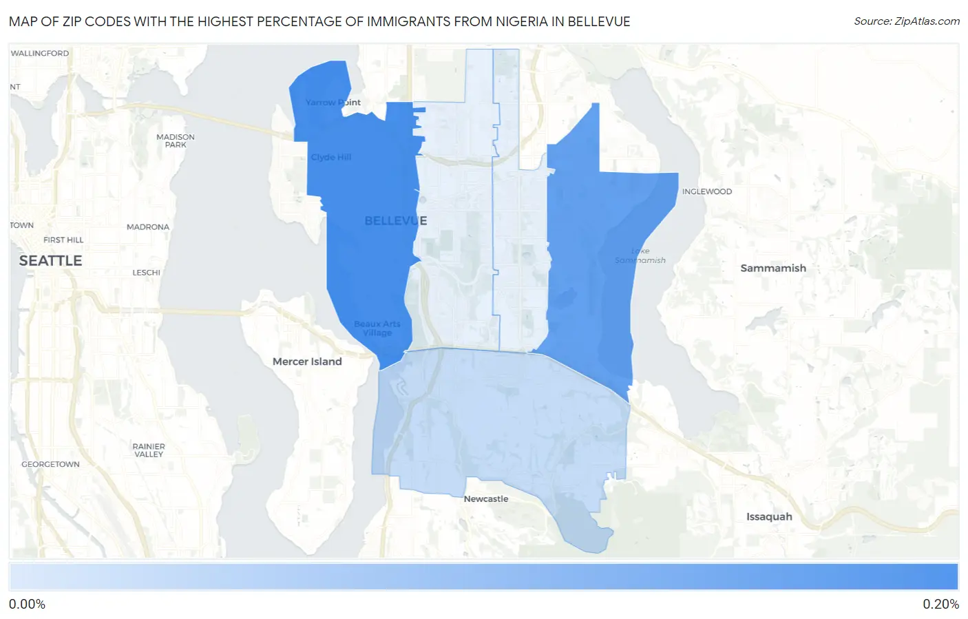 Zip Codes with the Highest Percentage of Immigrants from Nigeria in Bellevue Map