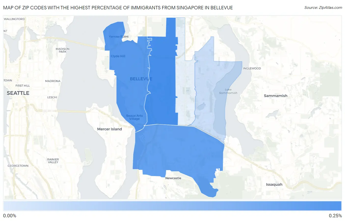 Zip Codes with the Highest Percentage of Immigrants from Singapore in Bellevue Map