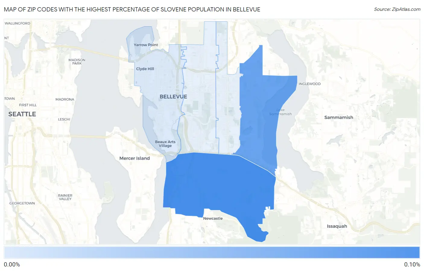 Zip Codes with the Highest Percentage of Slovene Population in Bellevue Map