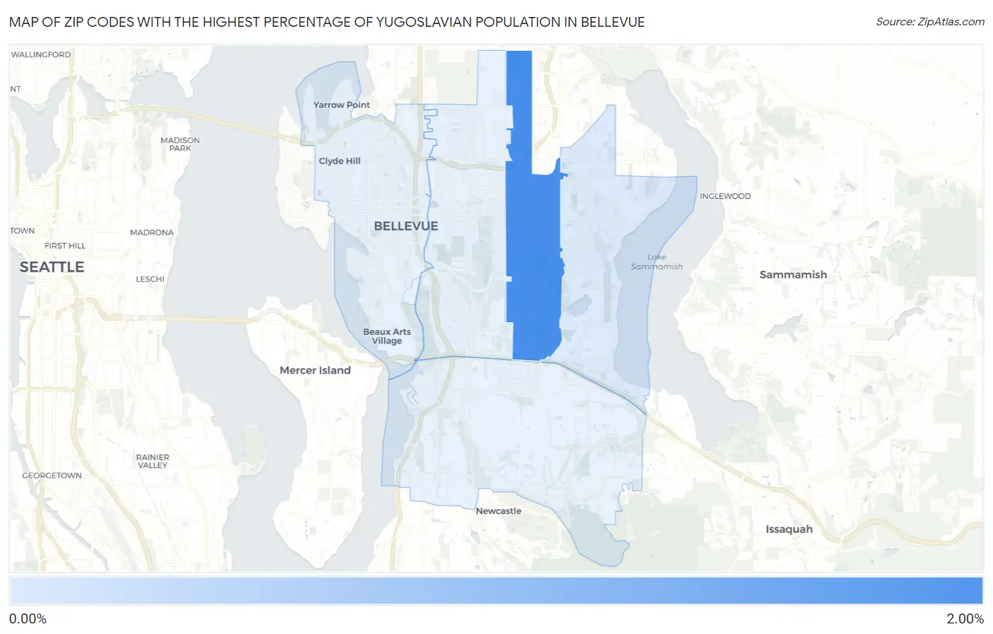 Zip Codes with the Highest Percentage of Yugoslavian Population in Bellevue Map