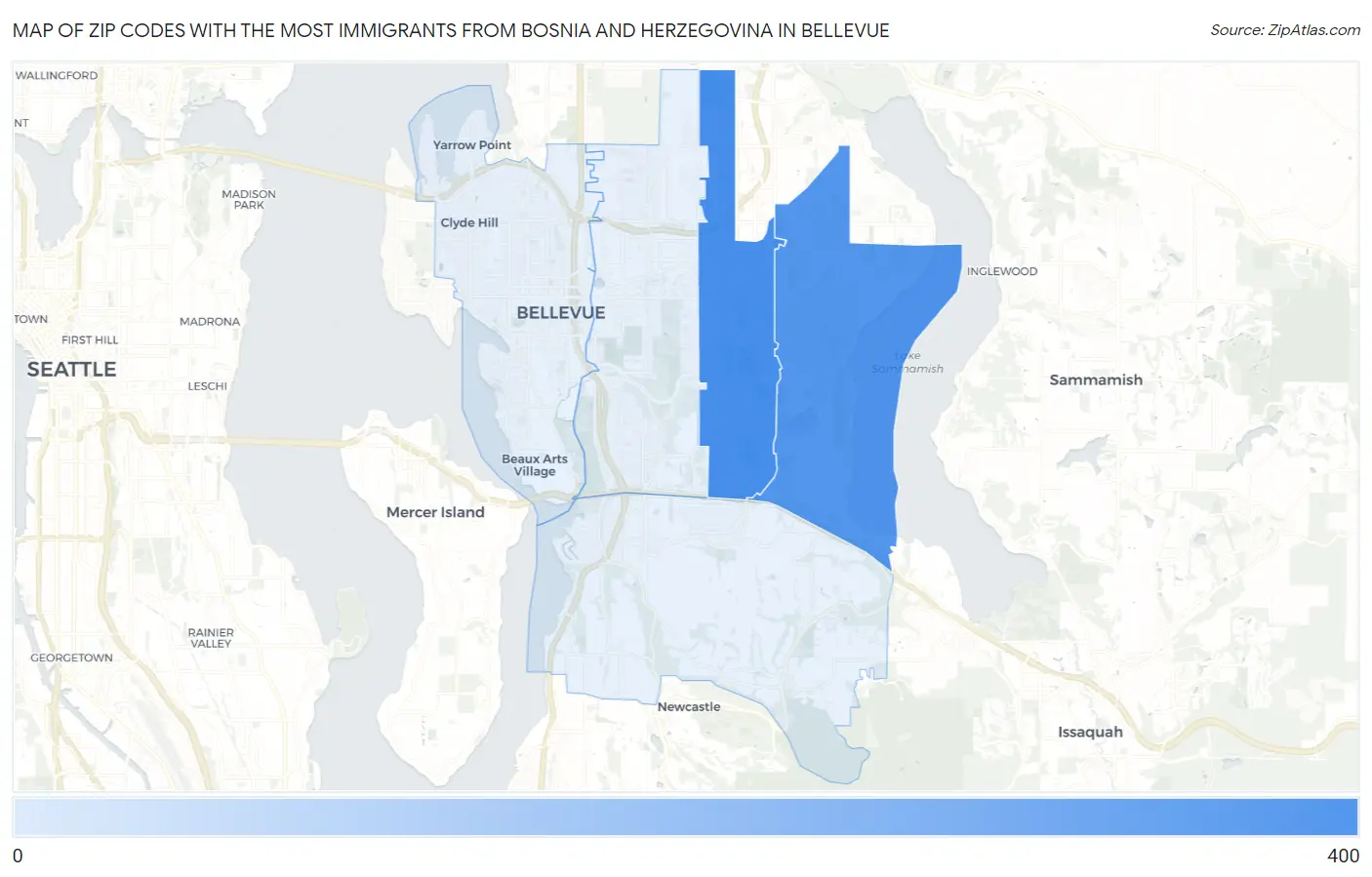 Zip Codes with the Most Immigrants from Bosnia and Herzegovina in Bellevue Map
