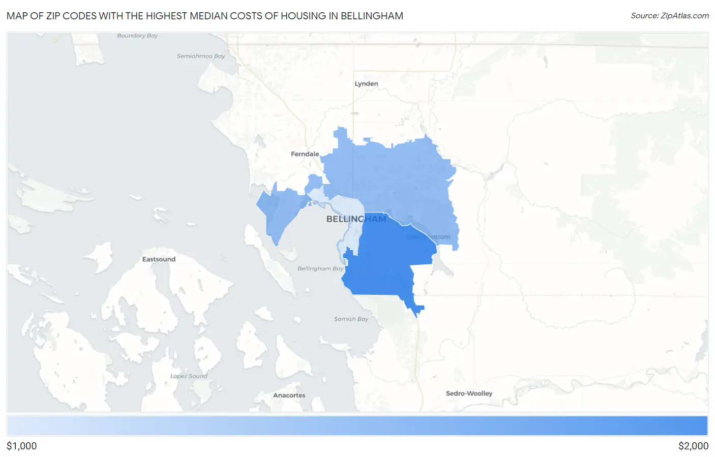 Zip Codes with the Highest Median Costs of Housing in Bellingham Map