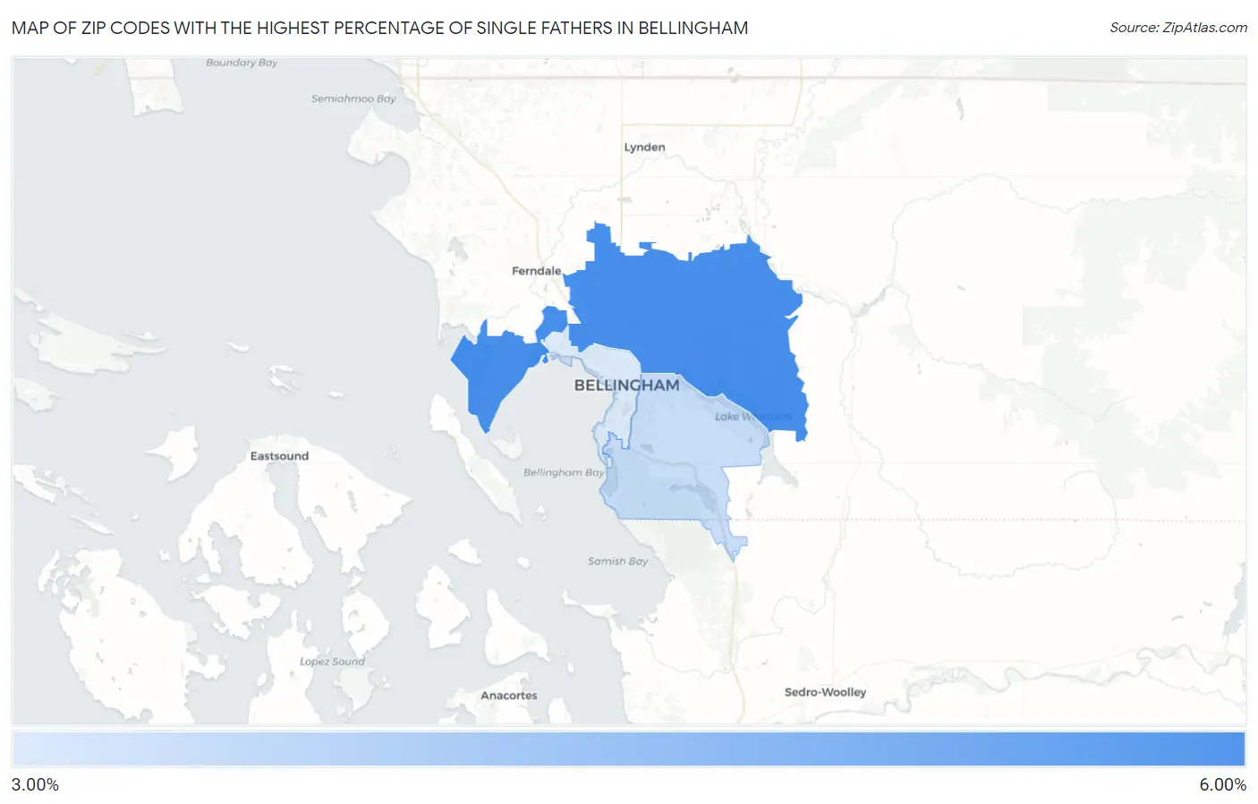 Zip Codes with the Highest Percentage of Single Fathers in Bellingham Map