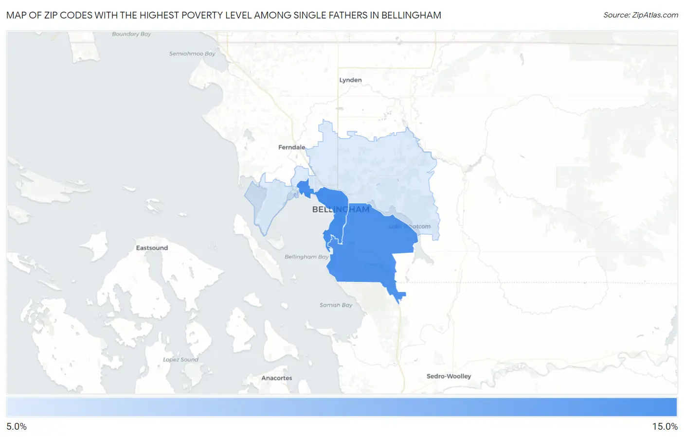 Zip Codes with the Highest Poverty Level Among Single Fathers in Bellingham Map