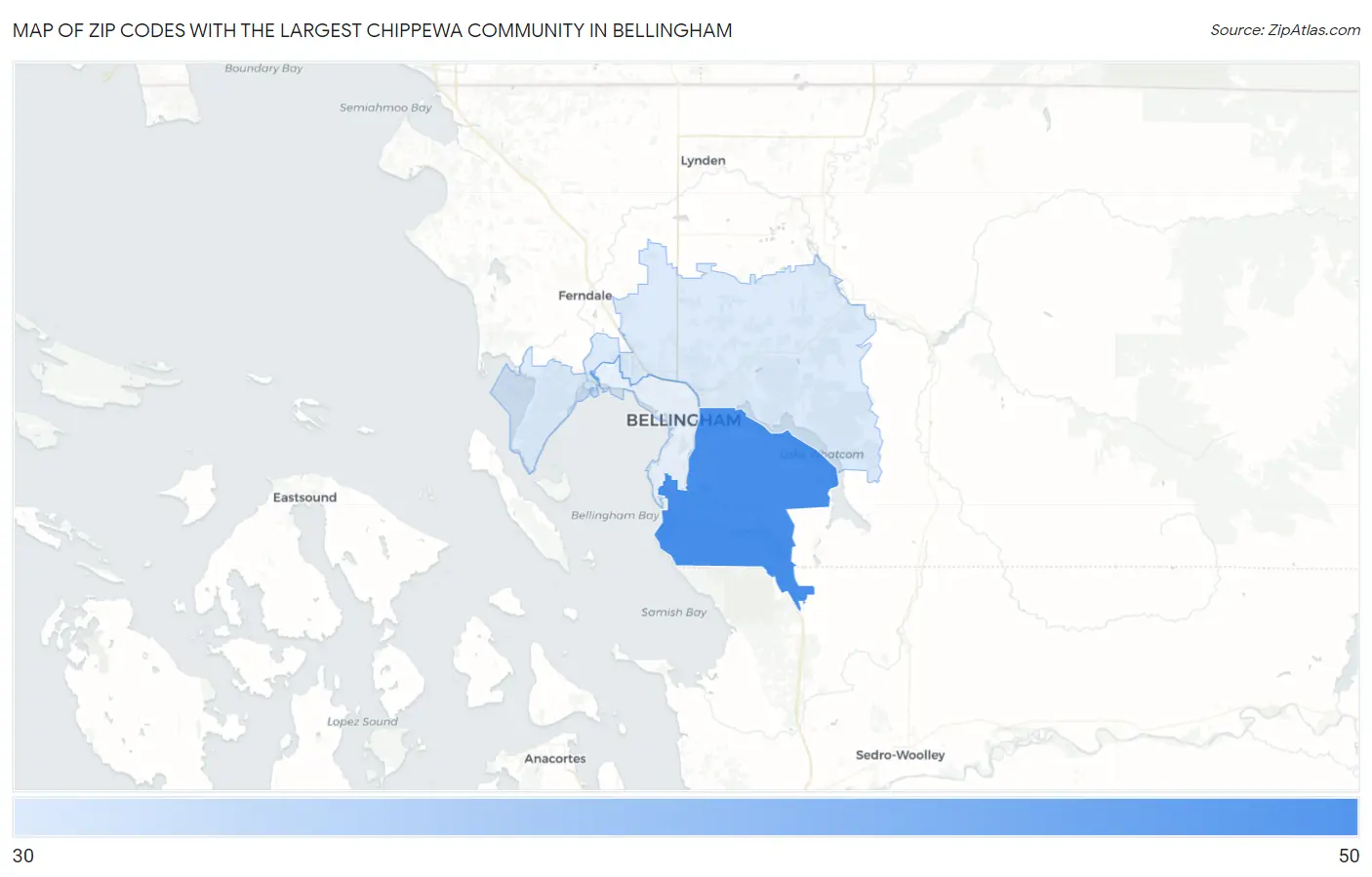 Zip Codes with the Largest Chippewa Community in Bellingham Map