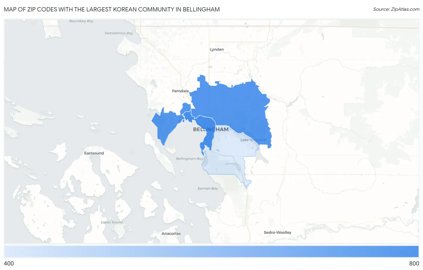 Zip Codes with the Largest Korean Community in Bellingham Map