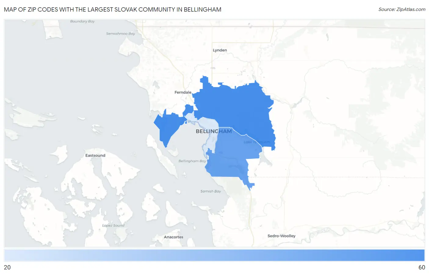 Zip Codes with the Largest Slovak Community in Bellingham Map
