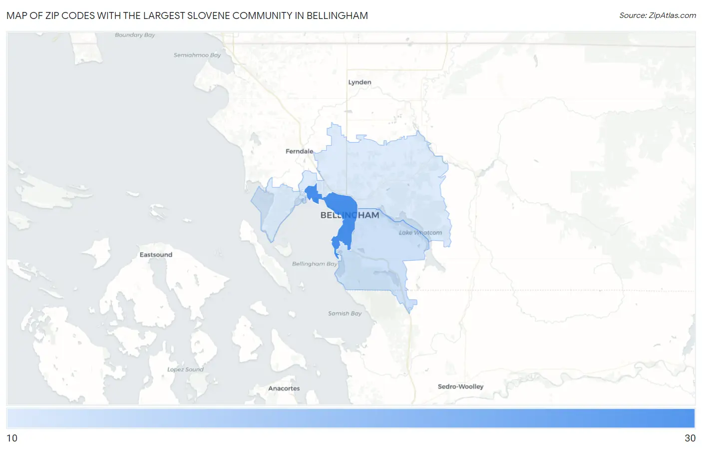Zip Codes with the Largest Slovene Community in Bellingham Map