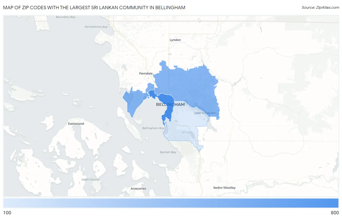 Zip Codes with the Largest Sri Lankan Community in Bellingham Map