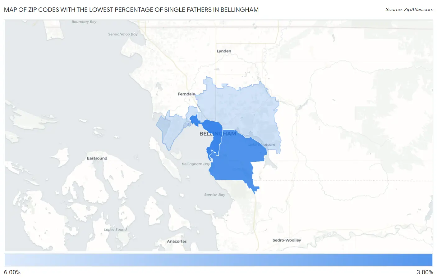 Zip Codes with the Lowest Percentage of Single Fathers in Bellingham Map