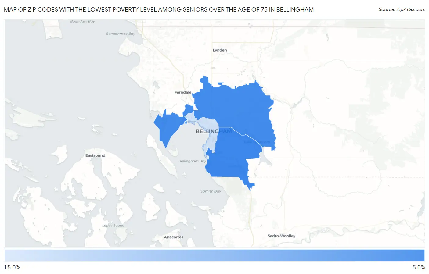 Zip Codes with the Lowest Poverty Level Among Seniors Over the Age of 75 in Bellingham Map