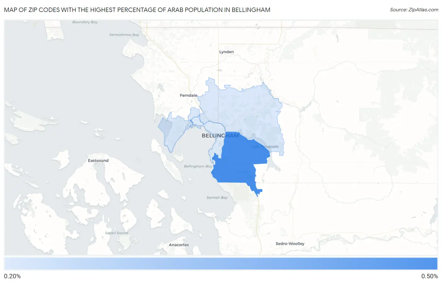 Zip Codes with the Highest Percentage of Arab Population in Bellingham Map