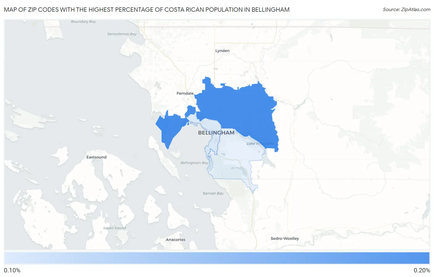 Zip Codes with the Highest Percentage of Costa Rican Population in Bellingham Map