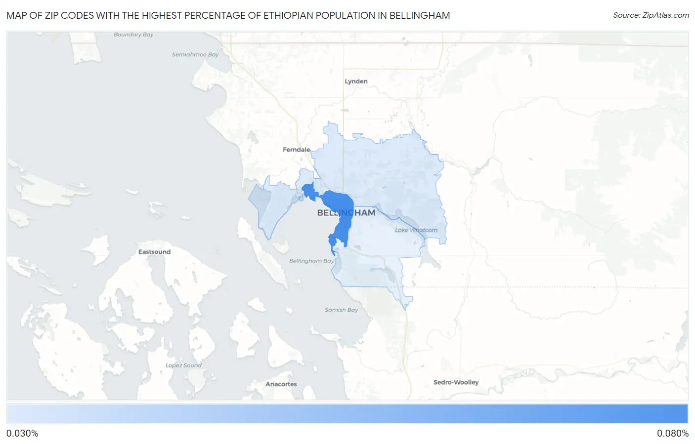 Zip Codes with the Highest Percentage of Ethiopian Population in Bellingham Map