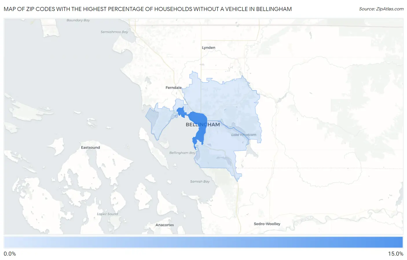 Zip Codes with the Highest Percentage of Households Without a Vehicle in Bellingham Map