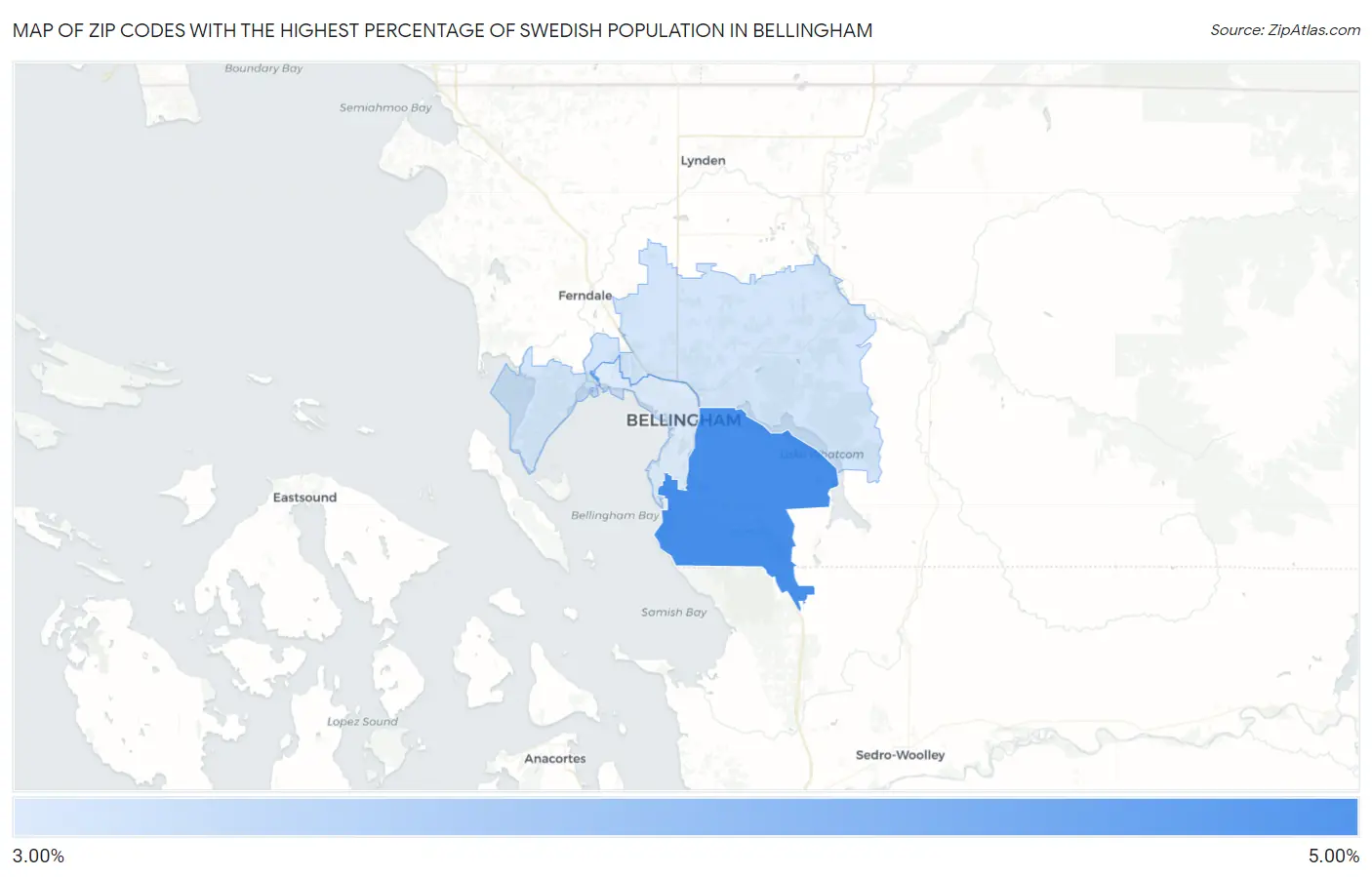 Zip Codes with the Highest Percentage of Swedish Population in Bellingham Map
