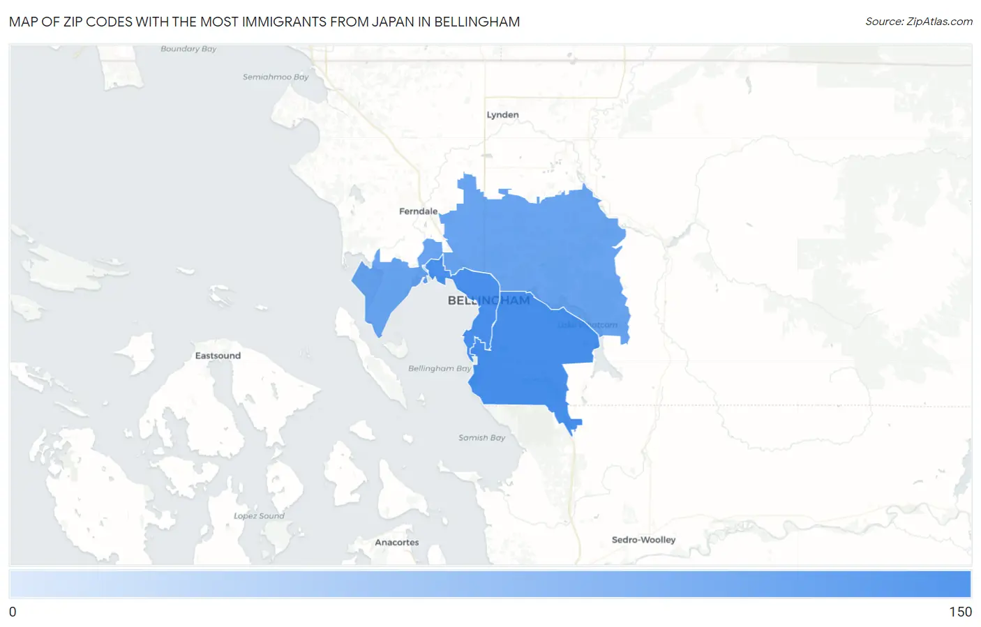 Zip Codes with the Most Immigrants from Japan in Bellingham Map