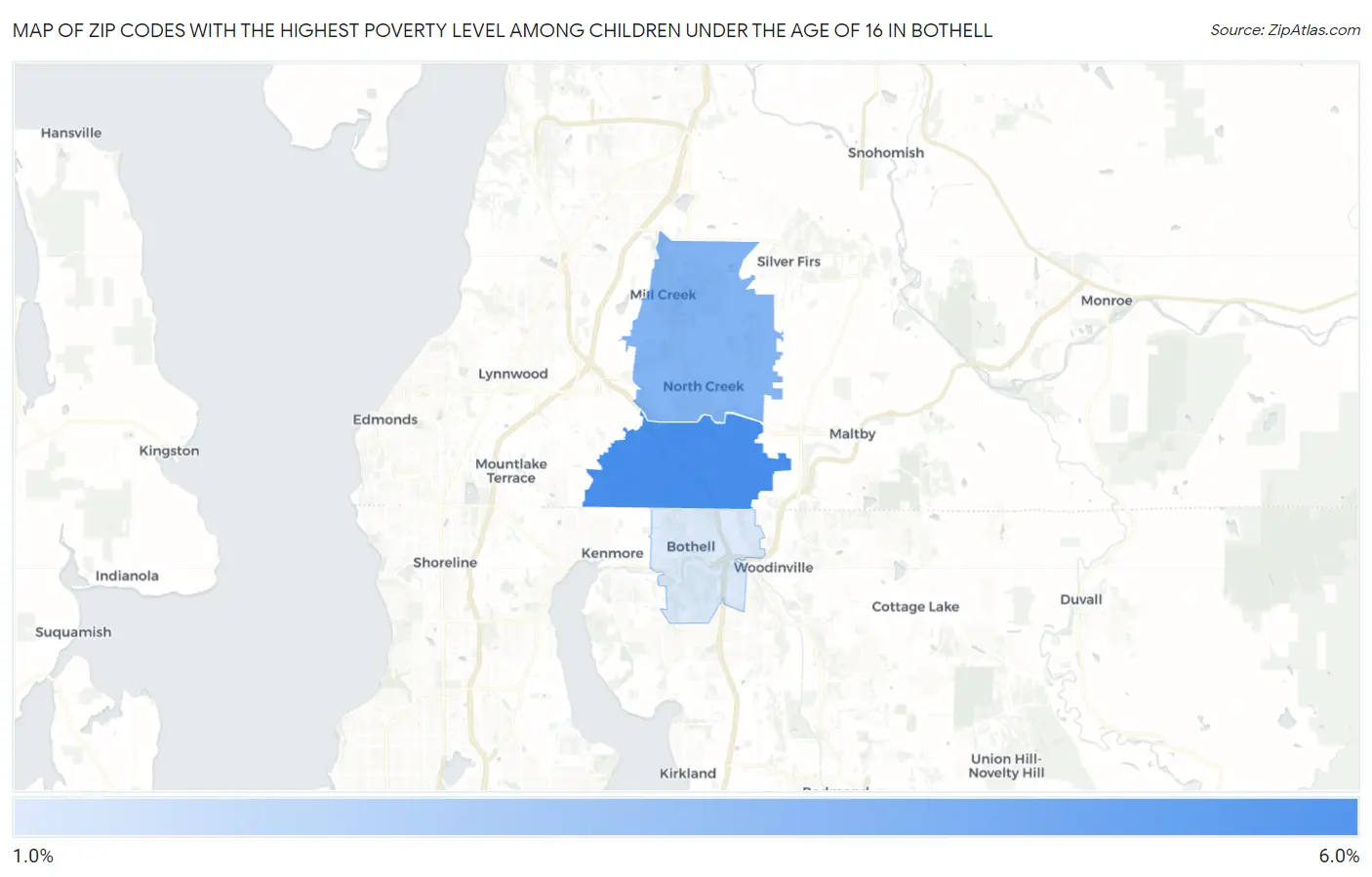Zip Codes with the Highest Poverty Level Among Children Under the Age of 16 in Bothell Map