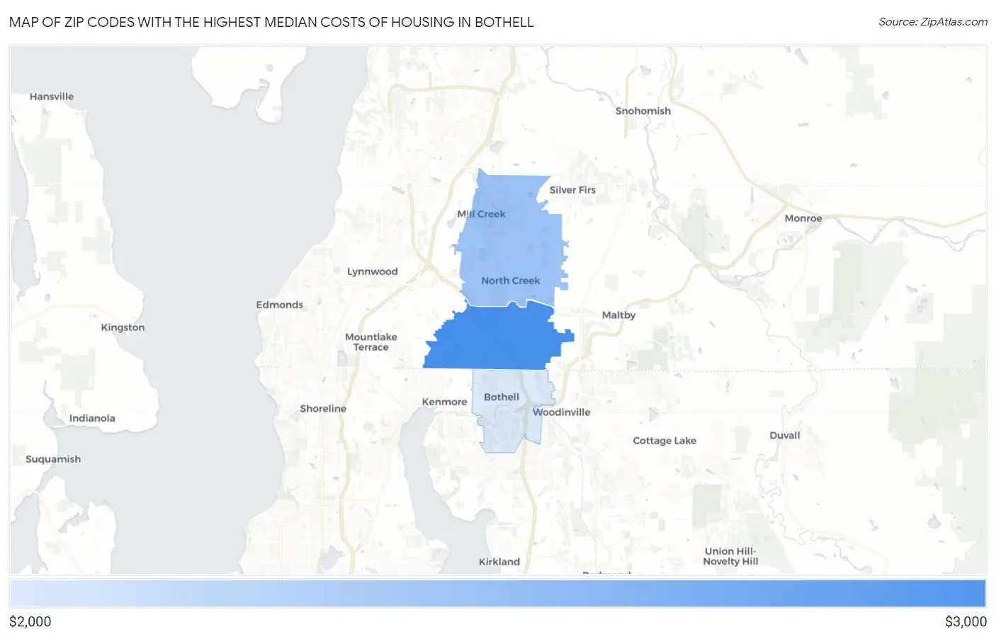 Zip Codes with the Highest Median Costs of Housing in Bothell Map