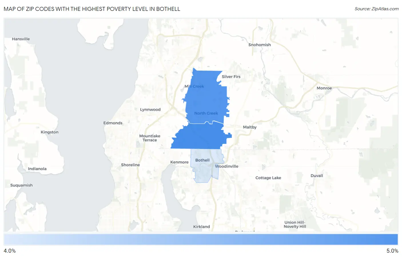Zip Codes with the Highest Poverty Level in Bothell Map