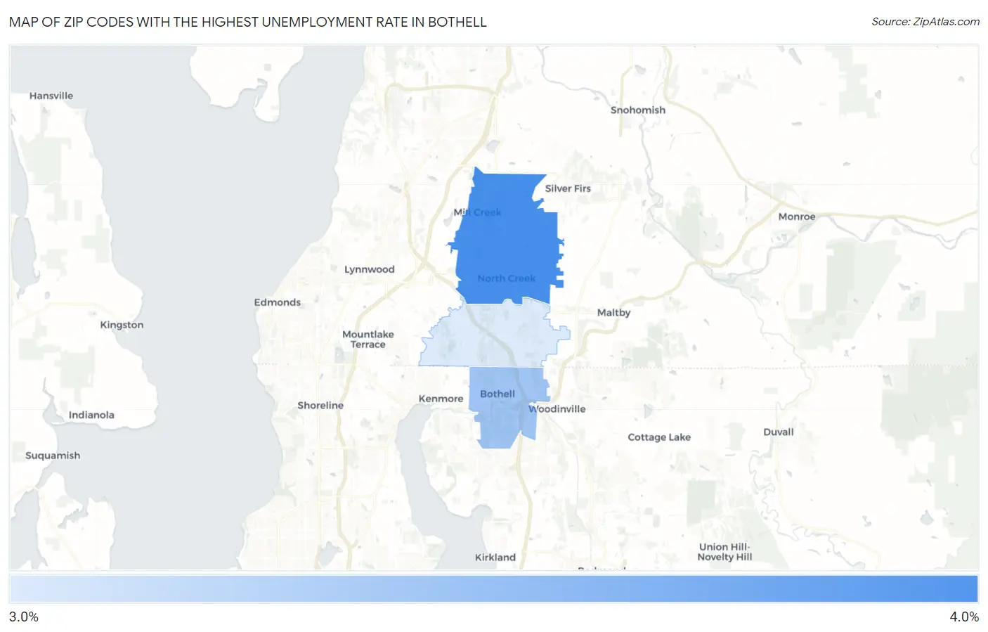 Zip Codes with the Highest Unemployment Rate in Bothell Map
