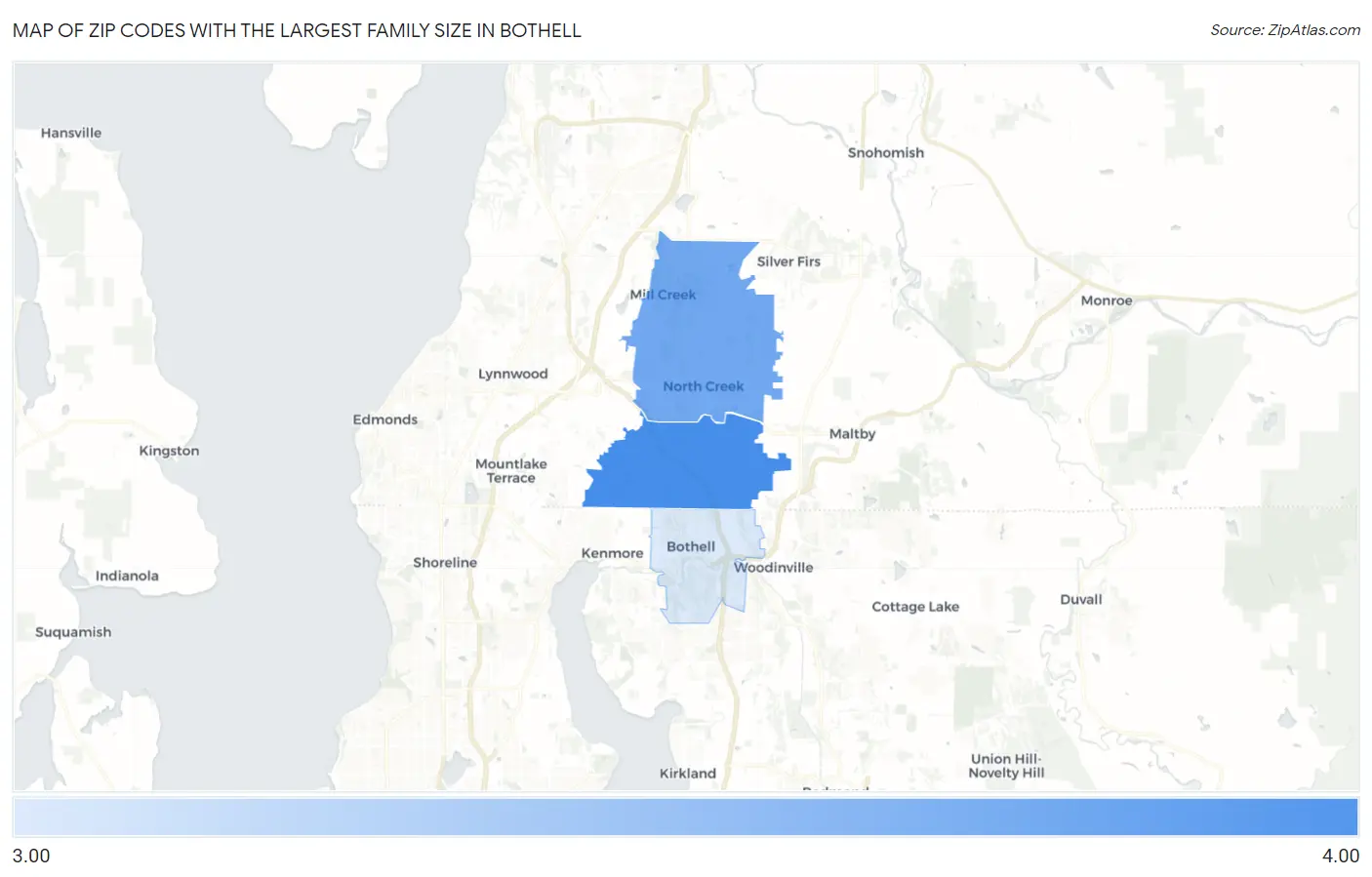 Zip Codes with the Largest Family Size in Bothell Map