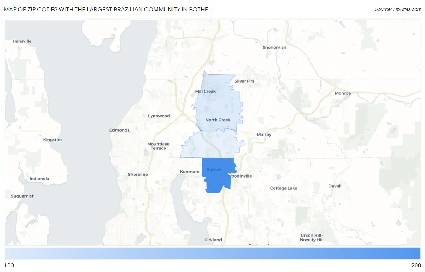 Zip Codes with the Largest Brazilian Community in Bothell Map