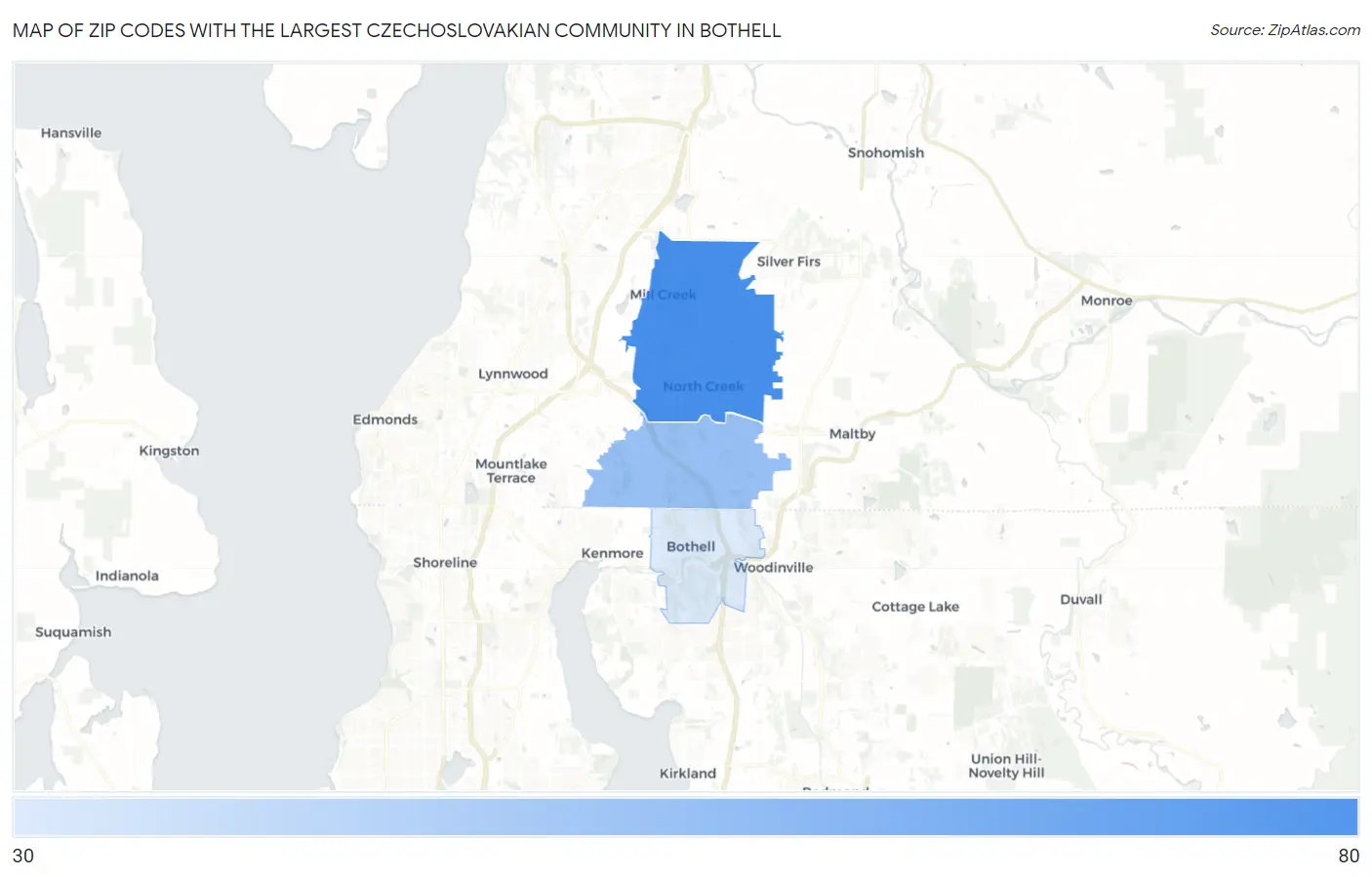 Zip Codes with the Largest Czechoslovakian Community in Bothell Map