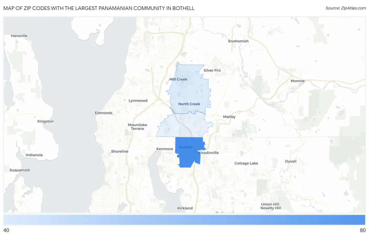 Zip Codes with the Largest Panamanian Community in Bothell Map