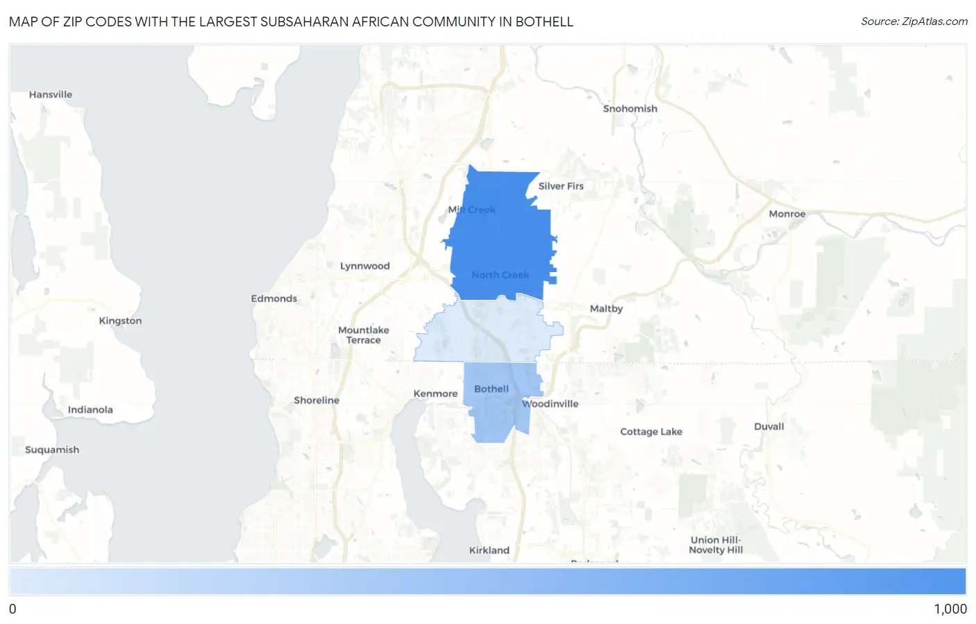 Zip Codes with the Largest Subsaharan African Community in Bothell Map