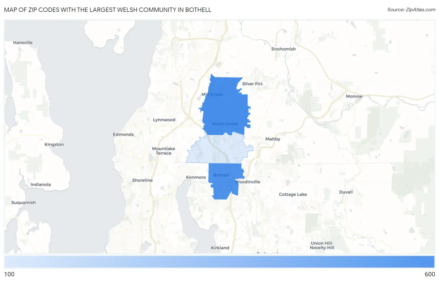 Zip Codes with the Largest Welsh Community in Bothell Map