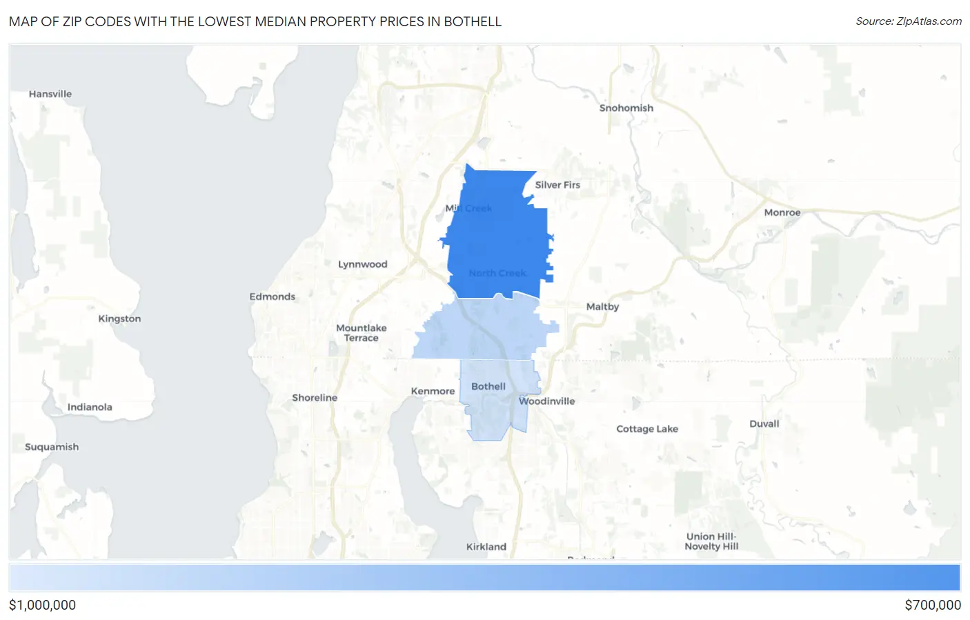 Zip Codes with the Lowest Median Property Prices in Bothell Map