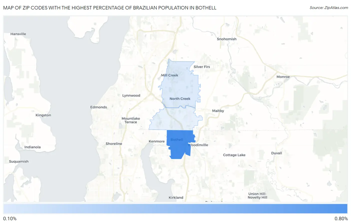 Zip Codes with the Highest Percentage of Brazilian Population in Bothell Map