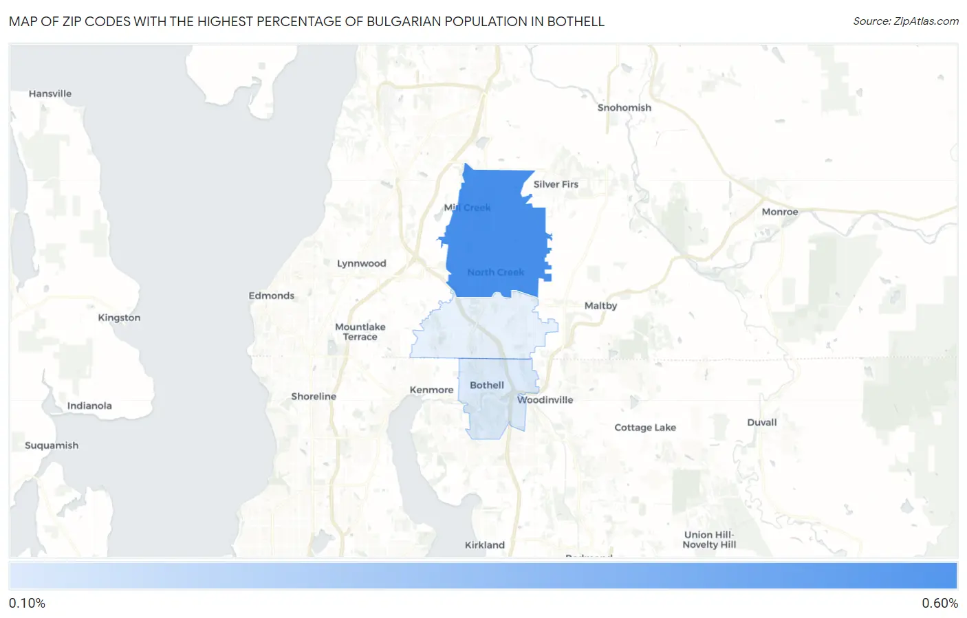 Zip Codes with the Highest Percentage of Bulgarian Population in Bothell Map