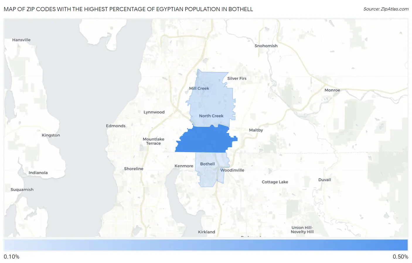 Zip Codes with the Highest Percentage of Egyptian Population in Bothell Map