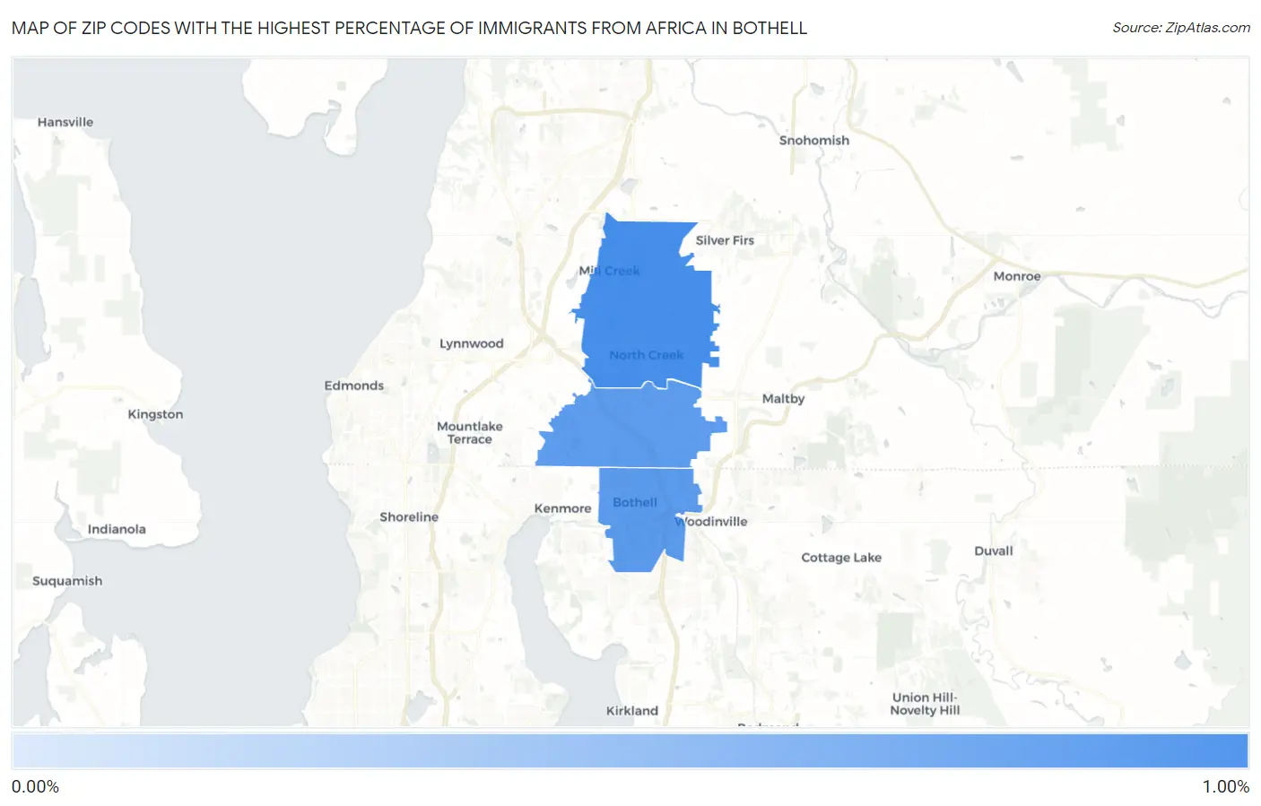Zip Codes with the Highest Percentage of Immigrants from Africa in Bothell Map