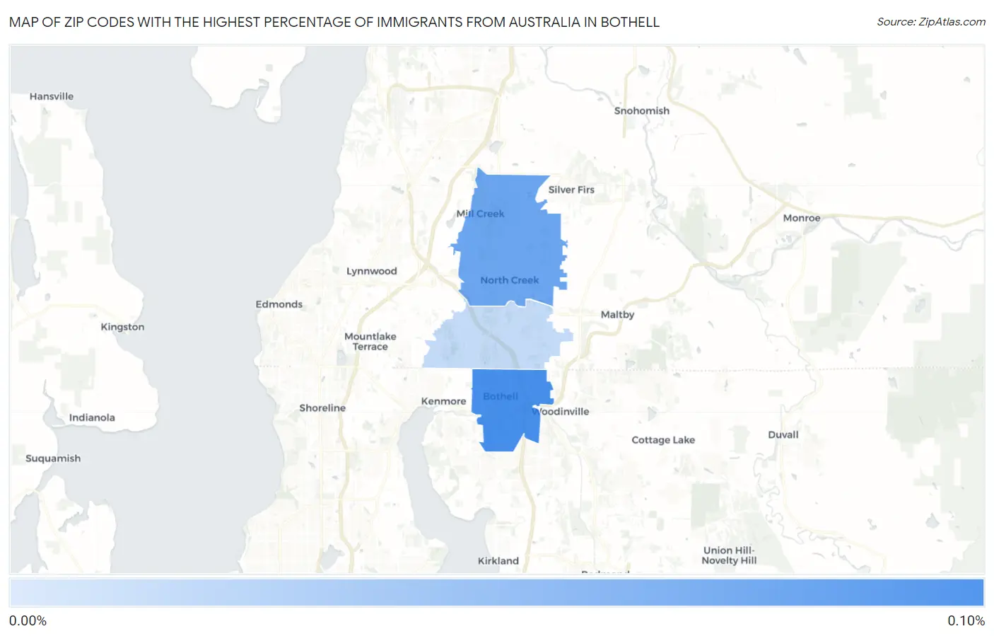 Zip Codes with the Highest Percentage of Immigrants from Australia in Bothell Map