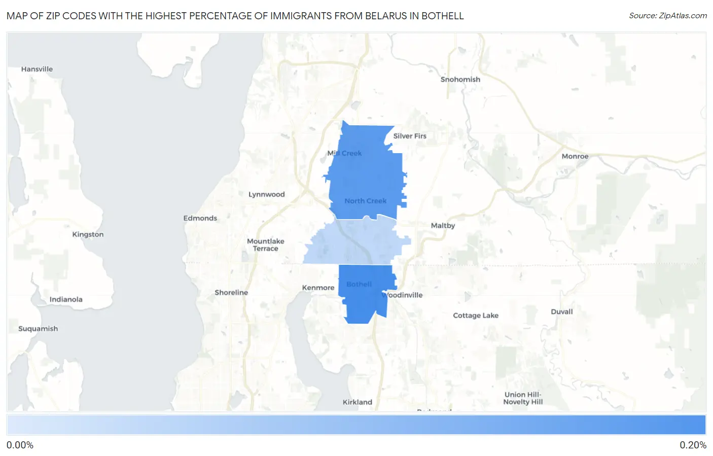 Zip Codes with the Highest Percentage of Immigrants from Belarus in Bothell Map