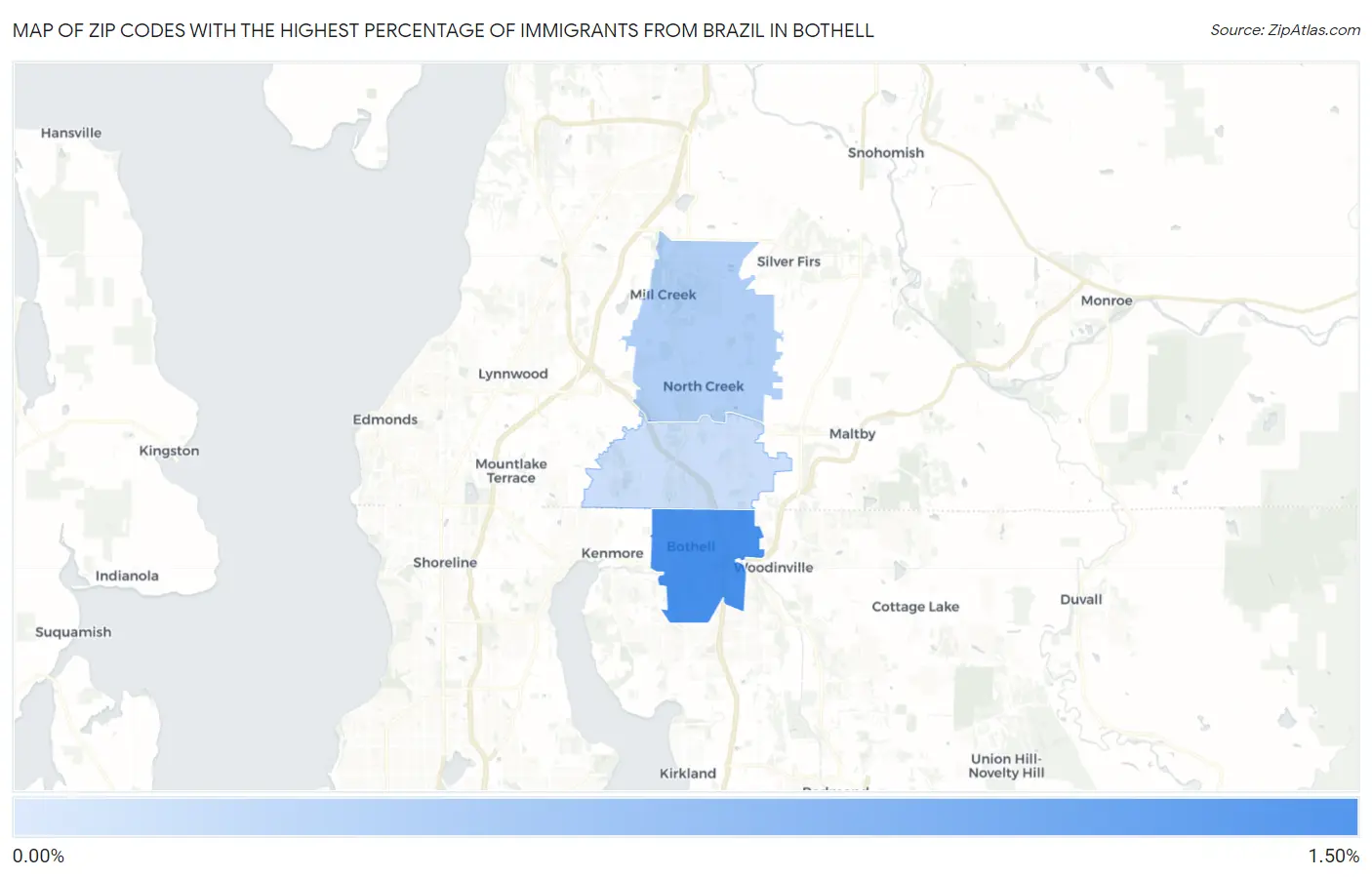 Zip Codes with the Highest Percentage of Immigrants from Brazil in Bothell Map