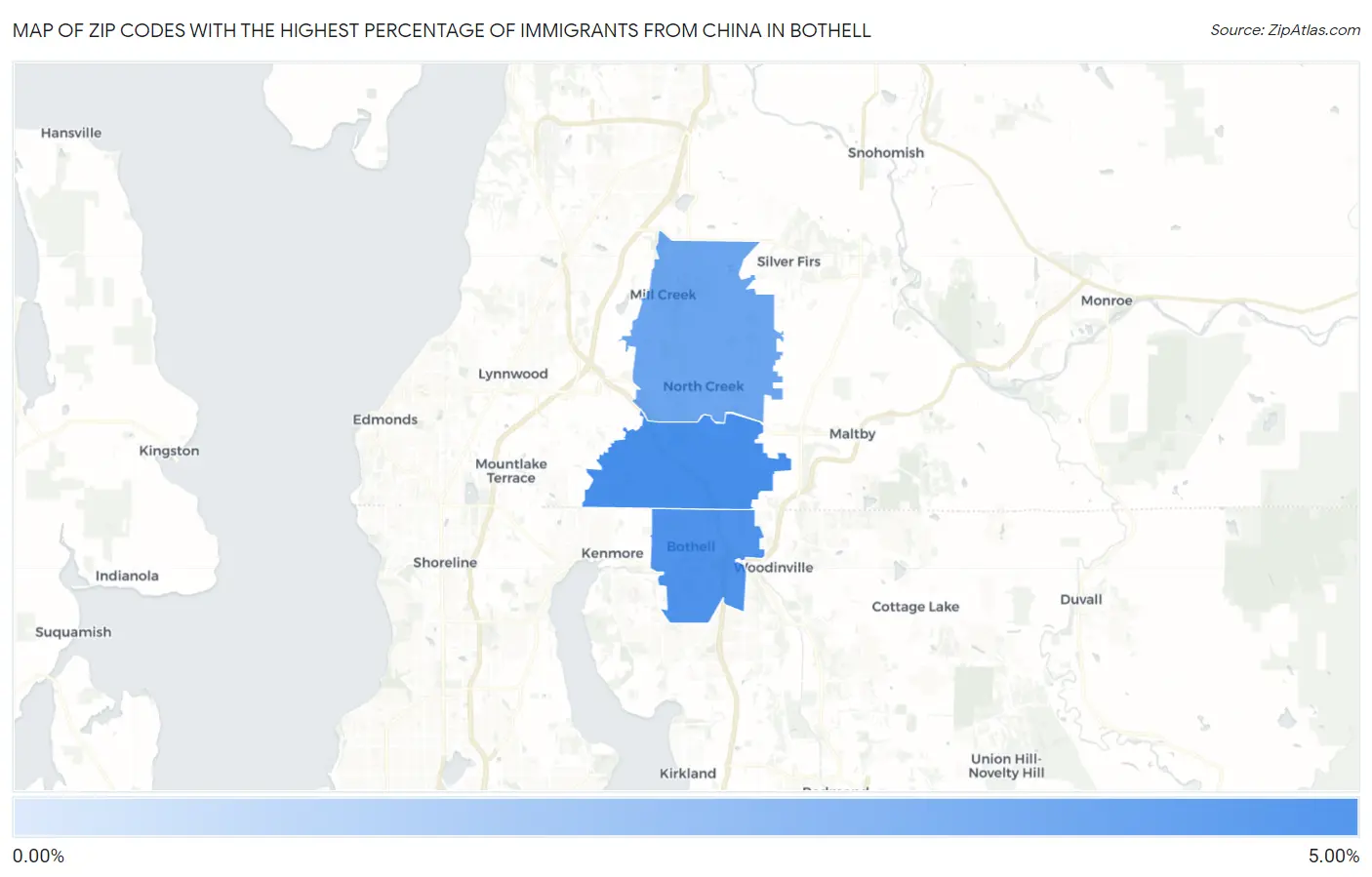 Zip Codes with the Highest Percentage of Immigrants from China in Bothell Map