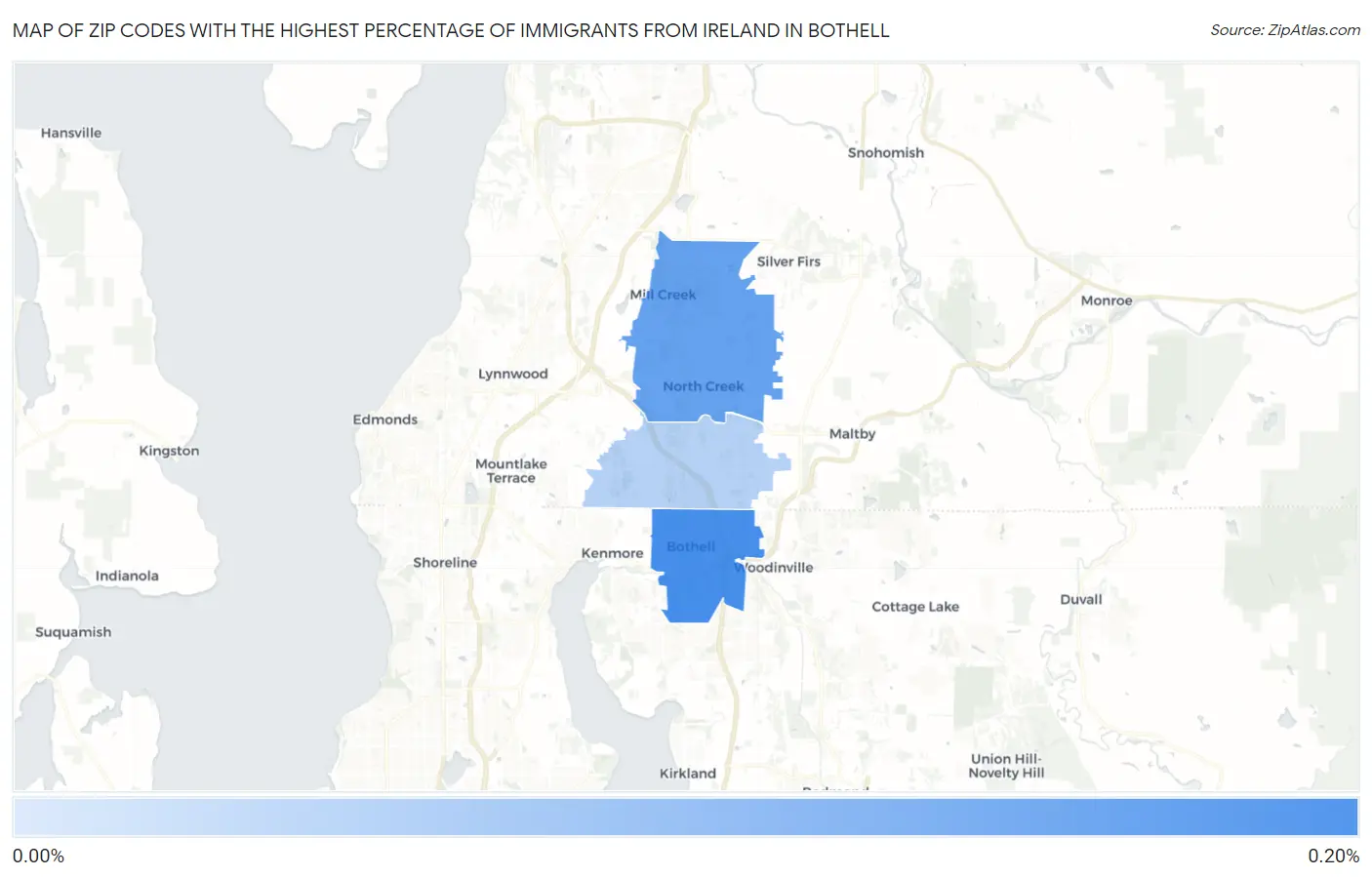 Zip Codes with the Highest Percentage of Immigrants from Ireland in Bothell Map
