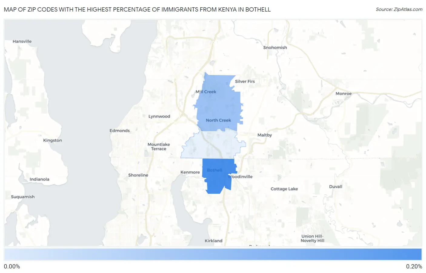 Zip Codes with the Highest Percentage of Immigrants from Kenya in Bothell Map